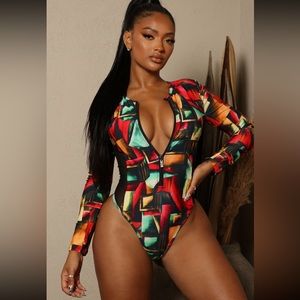 FashionNova Long Sleeve One Piece Swimsuit - Size 2X